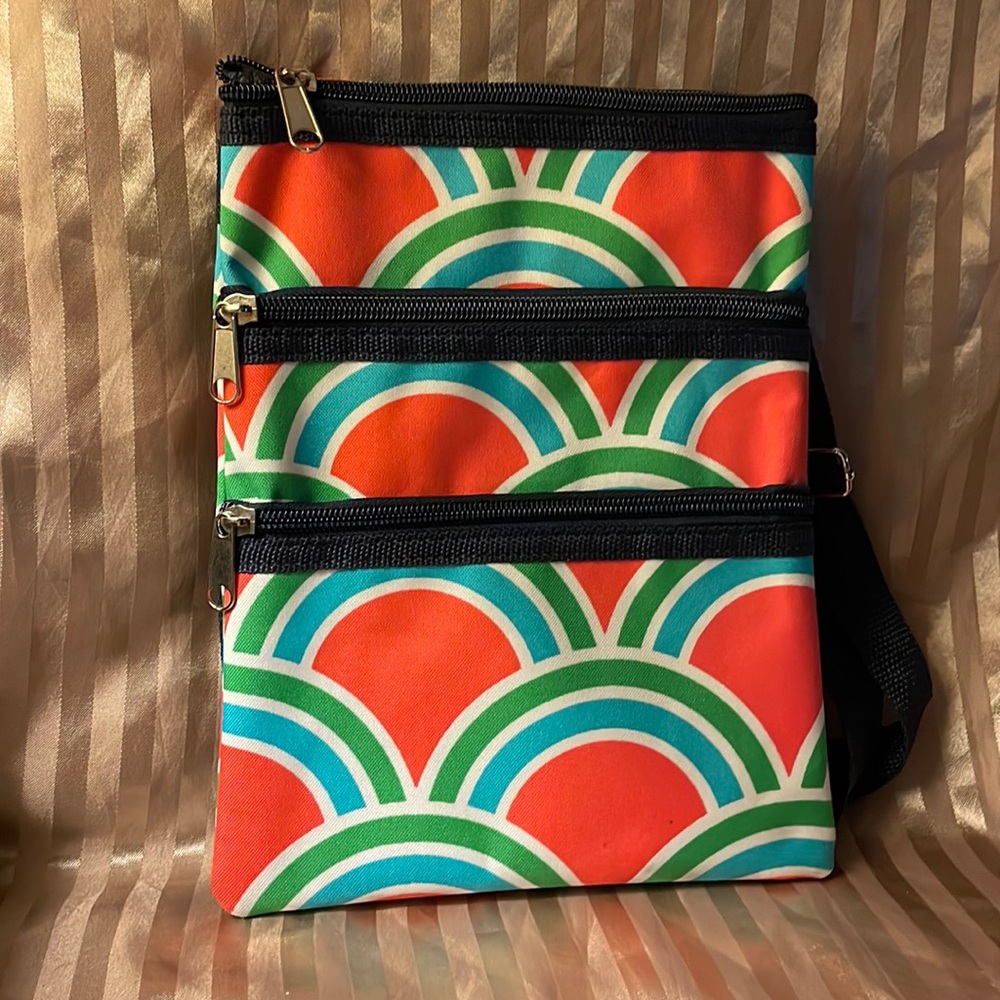 Girls small zipper bag. Adjustable strap, 3 zippered areas